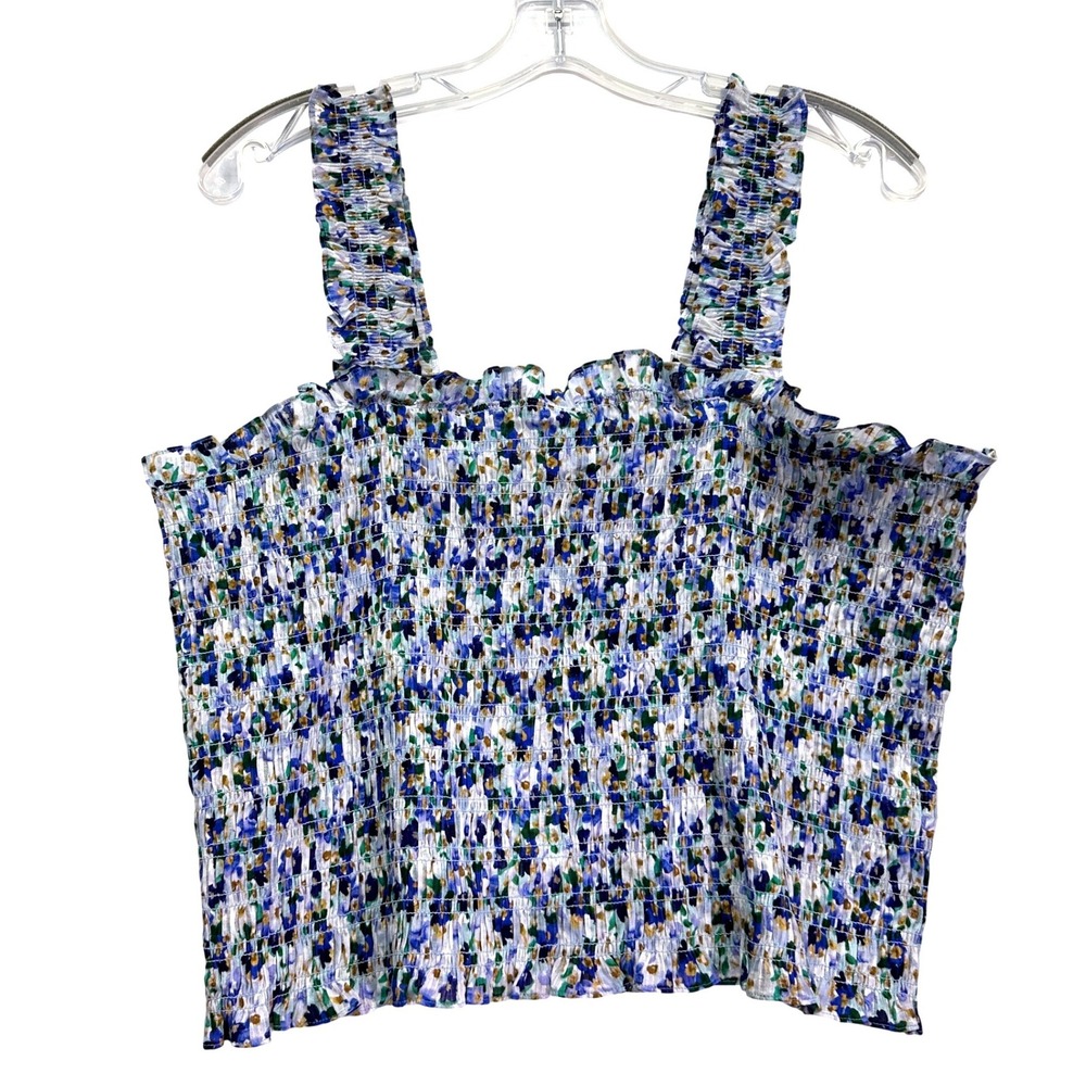 Veronica Beard NWT Averie Tank Top XL Cobalt Floral Smocked Cotton Crop Top